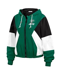 Wear by Erin Andrews Women's Green/Black New York Jets Plus Color Block Full-Zip Windbreaker Jacket