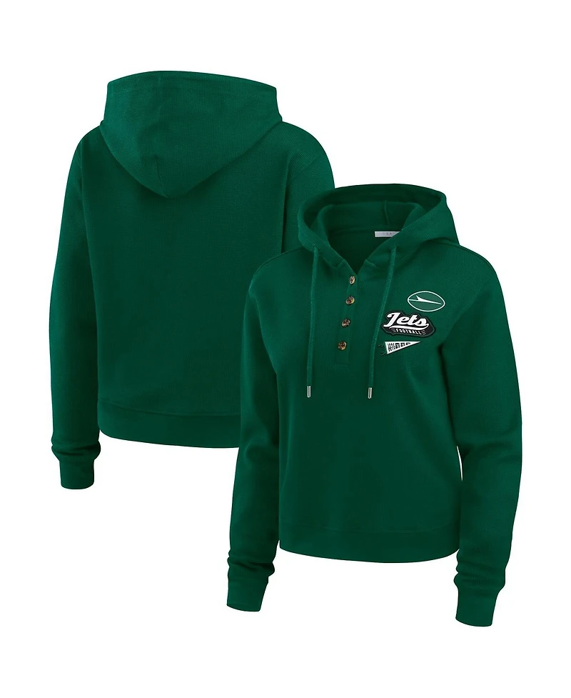 Wear by Erin Andrews Women's Green New York Jets Plus Size Waffle Hoodie Pullover Top