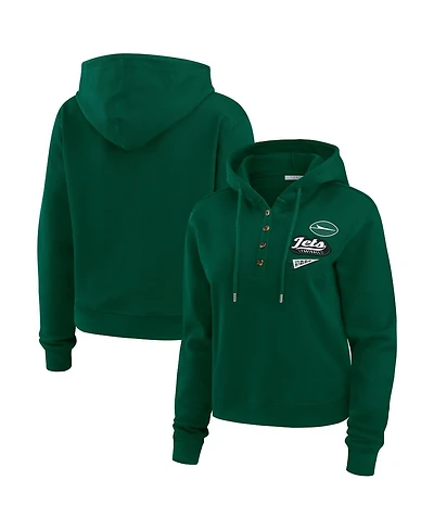 Wear by Erin Andrews Women's Green New York Jets Plus Size Waffle Hoodie Pullover Top