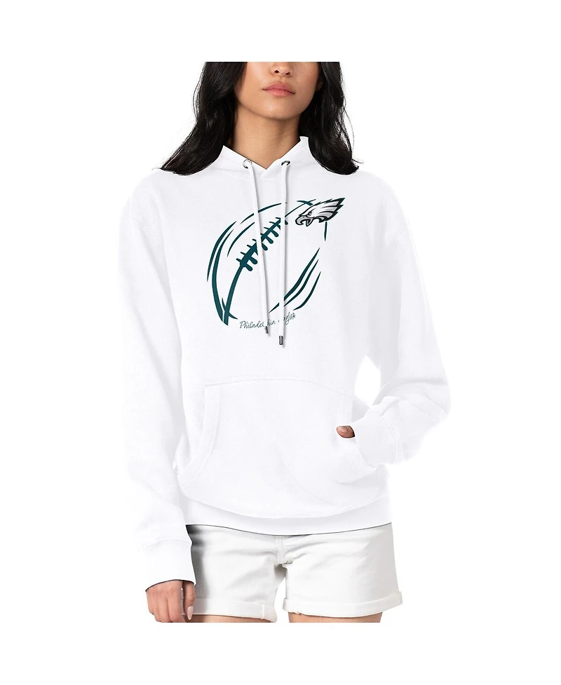 G-iii 4Her by Carl Banks Women's White Philadelphia Eagles Football Logo Fleece Tri-Blend Pullover Hoodie