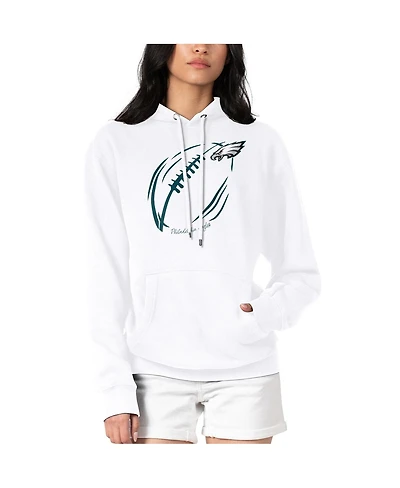 G-iii 4Her by Carl Banks Women's White Philadelphia Eagles Football Logo Fleece Tri-Blend Pullover Hoodie