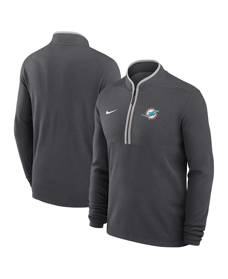 Nike Men's Anthracite Miami Dolphins Lightweight Victory Dri-fit Half-Zip Pullover Hoodie