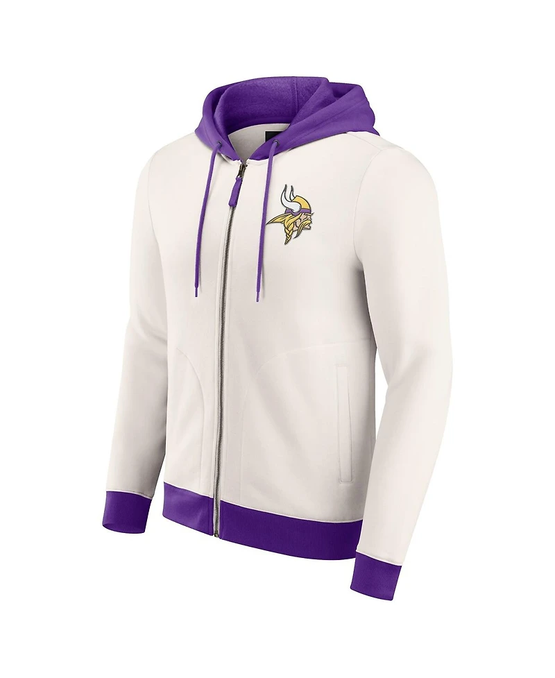 Darius Rucker Collection by Fanatics Men's Cream Minnesota Vikings Distressed Graphics Full-Zip Hoodie