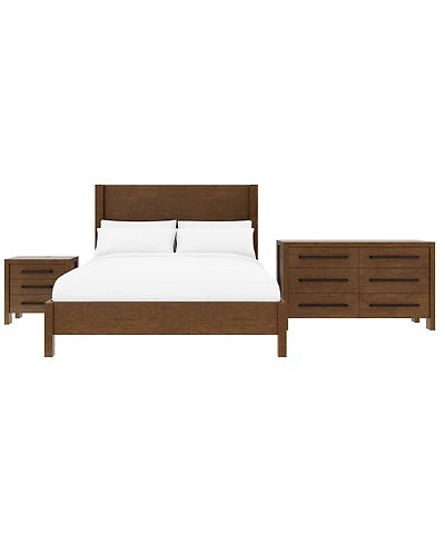 Furniture Davie Cracked Oak Wood 3-Pc. Queen Panel Set