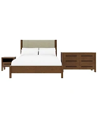 Davie Cracked Oak Queen 3-Pc. Bedroom Set (Upholstered Bed, Dresser & 1-Drawer Nightstand)