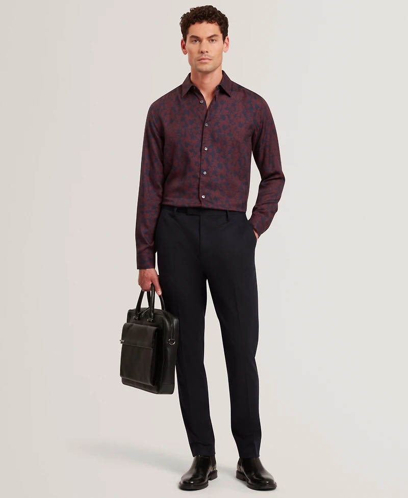 Ted Baker Men's Akselle Regular Fit Tonal Floral Print Long Sleeve Shirt