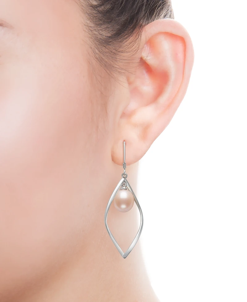 Belle de Mer Cultured Freshwater Blush Pink Drop Pearl (8-9mm) Earrings in Sterling Silver