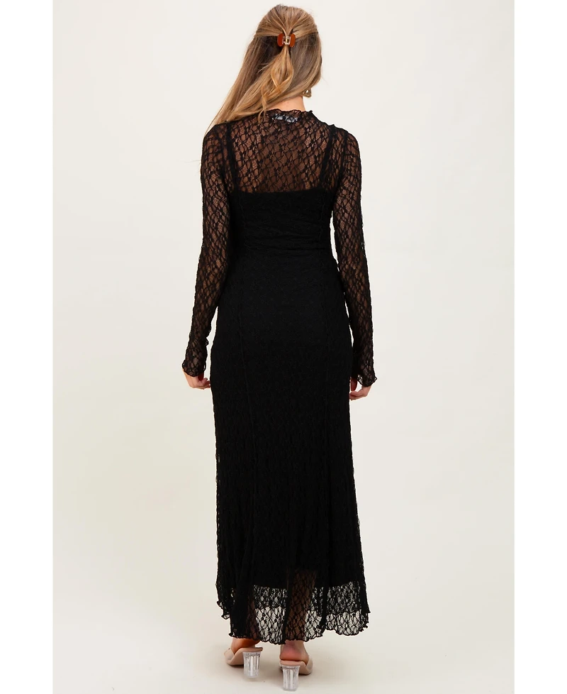 Pinkblush Maternity White Lace Mock Neck Long Sleeve Maxi Dress