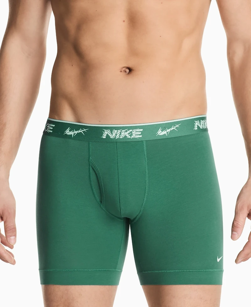 Nike Men's 3-Pack Dri-fit Essential Cotton Stretch Boxer Briefs - Evergreen Aura/ Deep Night/ Black