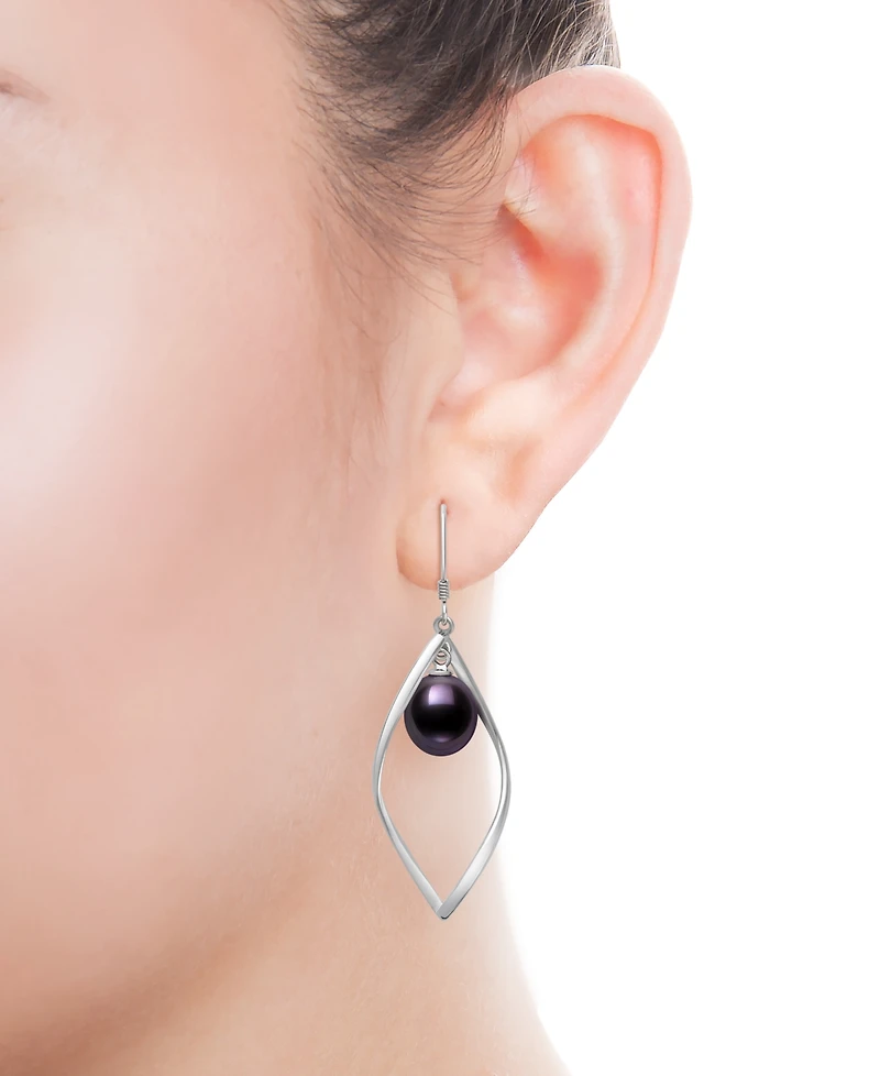 Belle de Mer Cultured Freshwater Peacock Black Drop Pearl (8-9mm) Earrings in Sterling Silver