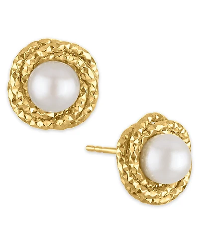 Macy's Cultured Freshwater Pearl (6-6.5mm) Love Knit Stud Earrings in 10k Gold