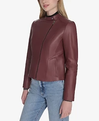 Cole Haan Women's Stand Collar Zip-Front Racer Jacket