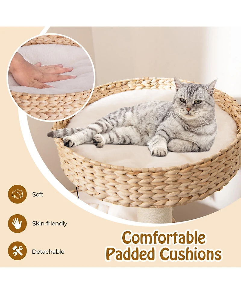 Gymax Modern Cat Tree w/Top Perch Cattail Fluff Condo Cozy Nest Sisal Scratching Posts