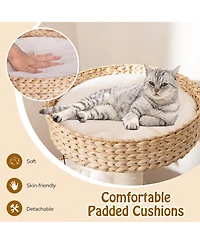 Gymax Modern Cat Tree w/Top Perch Cattail Fluff Condo Cozy Nest Sisal Scratching Posts