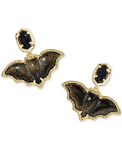 Kendra Scott Obsidian and Drusy 14K Gold Over Brass Bat Drop Earrings