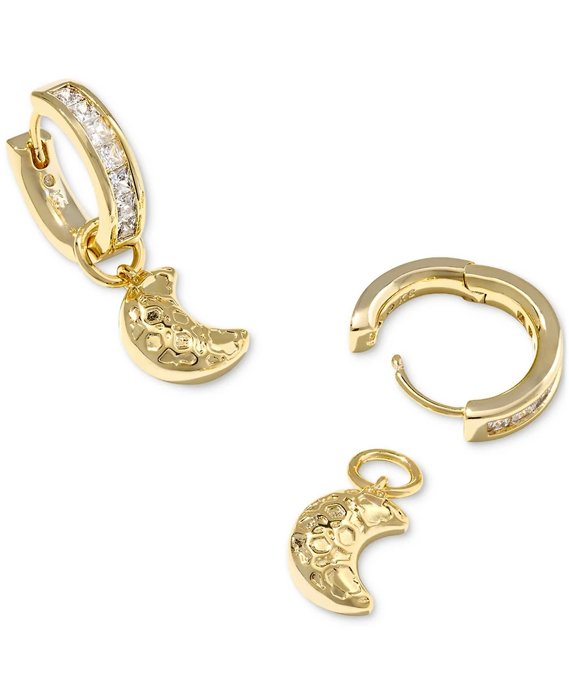 Kendra Scott Moon Kyocera Oparex Opal and Cubic Zirconia 14K Gold Over Brass Huggie Earrings