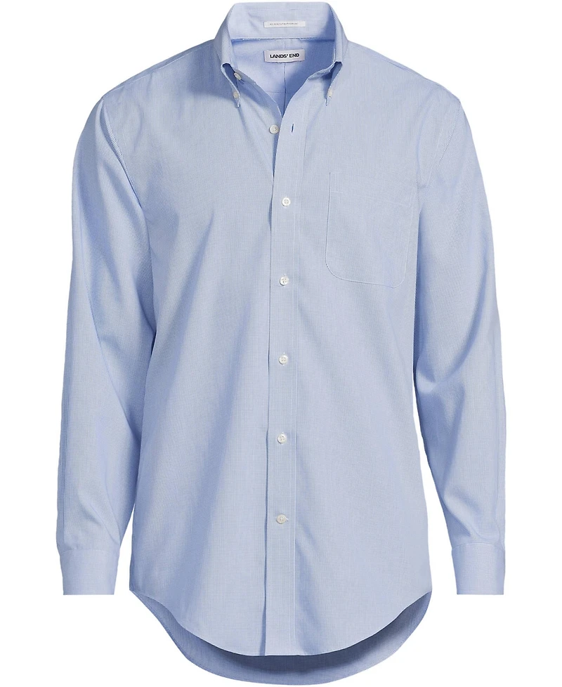 Lands' End Men's Pattern No Iron Supima Pinpoint Button Down Collar Dress Shirt