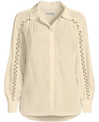 Lands' End Women's Voile Shirred Trim Insert Shirt