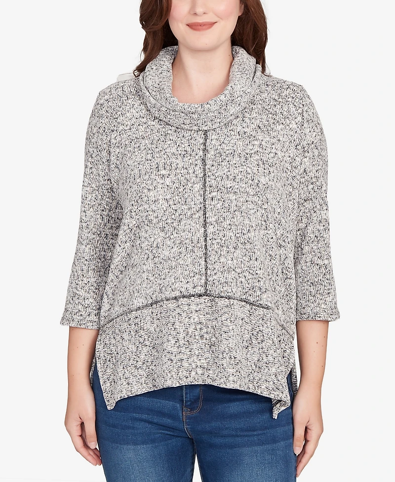 Ruby Rd. Petite Cowl Neck Space Dye Chenille Knit Top