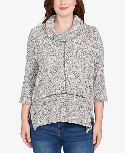 Ruby Rd. Petite Cowl Neck Space Dye Chenille Knit Top