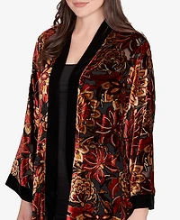Ruby Rd. Petite Printed Velvet Burnout Open Cardigan Sweater