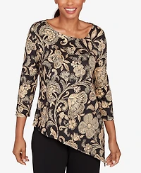 Ruby Rd. Petite Gold Foil Floral Printed Knit Top