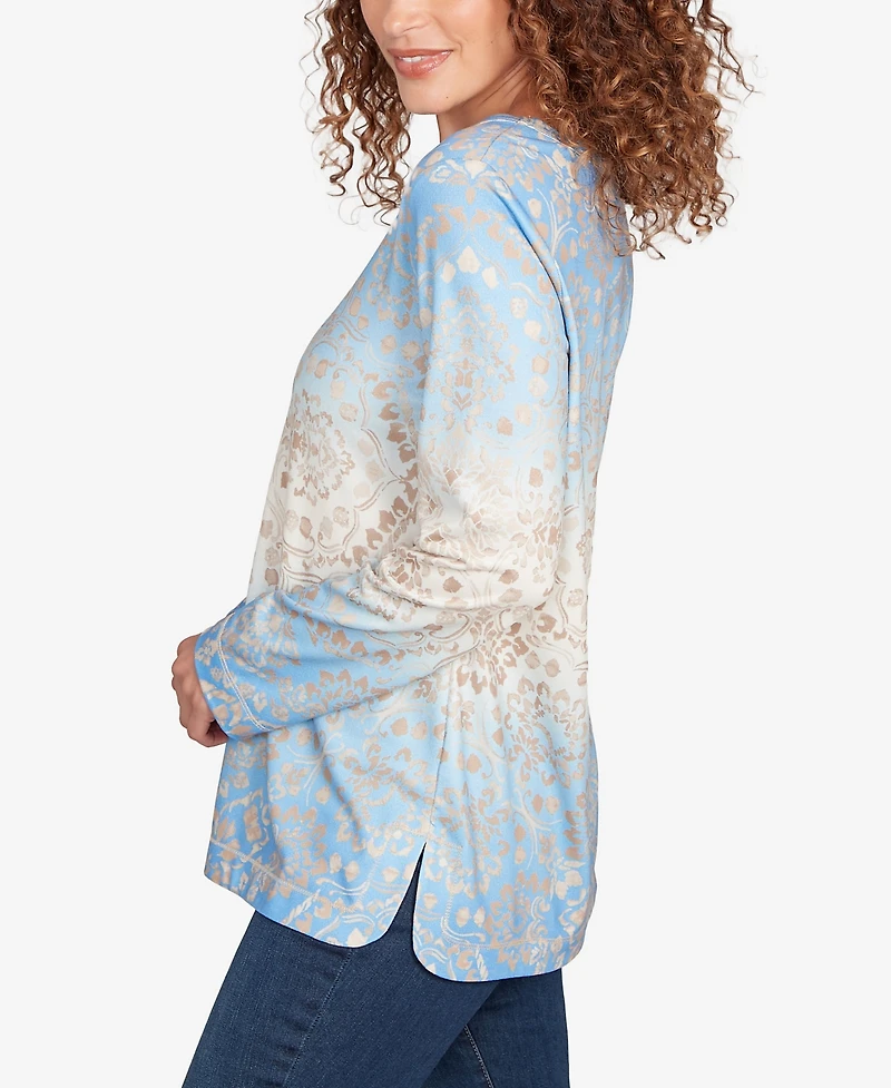 Ruby Rd. Petite Brushed Medallion Hatchi Knit Top