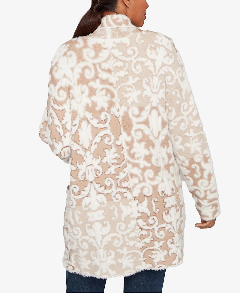 Ruby Rd. Petite Eyelash Scroll Jacquard Cardigan Sweater