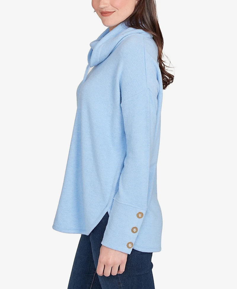 Ruby Rd. Petite Cowl Neck Cozy Hatchi Drawstring Top