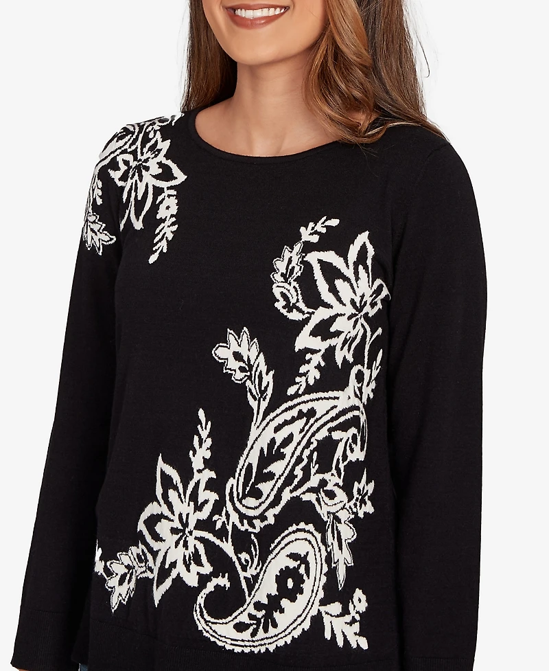 Ruby Rd. Petite Floral Paisley Jacquard Sweater