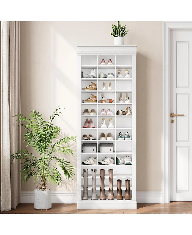 Shoe Cabinet, 10-Tier Entryway Storage Cabinet with 27 Cubbies and Tall Boots Storage, Freestanding Tall Shoe Organizer Racks for Entryway, White