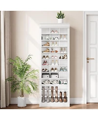 Shoe Cabinet, 10-Tier Entryway Storage Cabinet with 27 Cubbies and Tall Boots Storage, Freestanding Tall Shoe Organizer Racks for Entryway, White