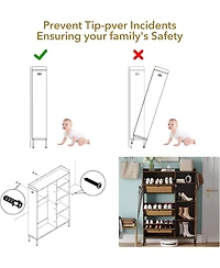 3 Tier Shoe Cabinet with Natural Rattan Flip Drawers for Entryway, Free Standing Shoe Storage Organizer with Adjustable Shelves,Dark Cherry
