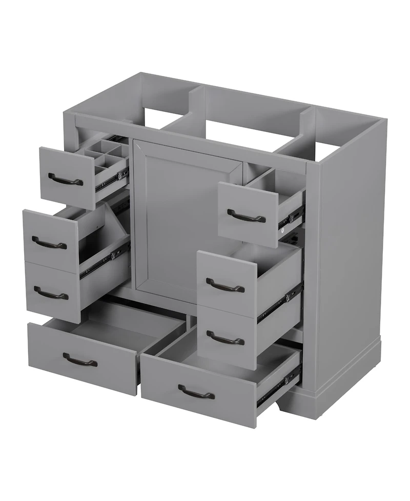 Bathroom Vanity Cabinet Base Only Six Drawers Adjustable Shelf Grey