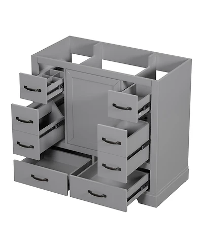Bathroom Vanity Cabinet Base Only Six Drawers Adjustable Shelf Grey