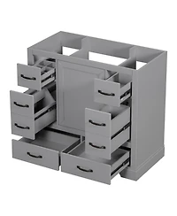 Bathroom Vanity Cabinet Base Only Six Drawers Adjustable Shelf Grey