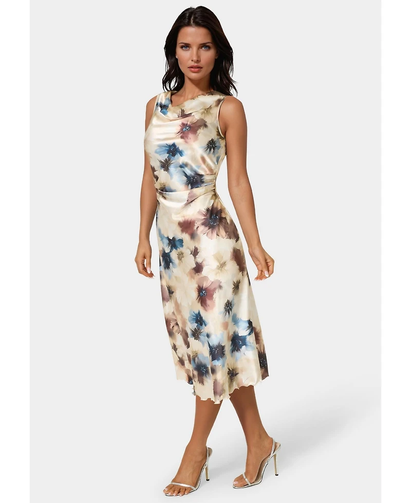 Bebe Women's Printed Satin Cowl Maxi Dress