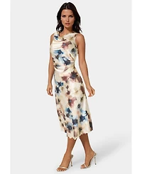 Bebe Women's Printed Satin Cowl Maxi Dress