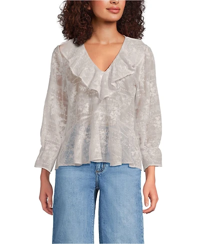 Lands' End Women's Feminine Ruffle Chiffon V Neck Blouse