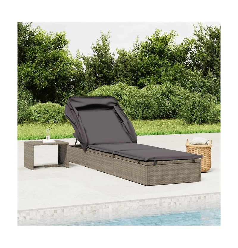 Sunbed Grey Pe Rattan, Powder-Coated Steel 83.1 x 25.6 in