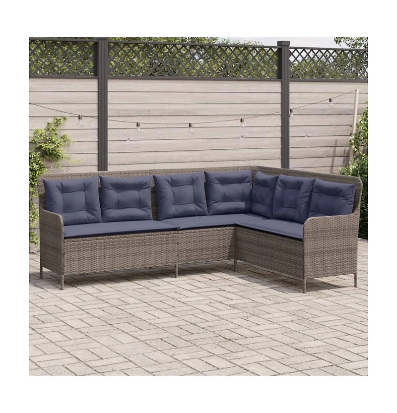 Patio Sofa Gray Poly Rattan, Powder-Coated Steel L-Shaped, 5-seater