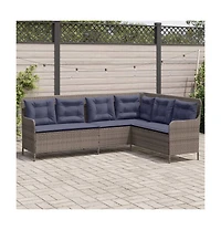Patio Sofa Gray Poly Rattan, Powder-Coated Steel L-Shaped, 5-seater