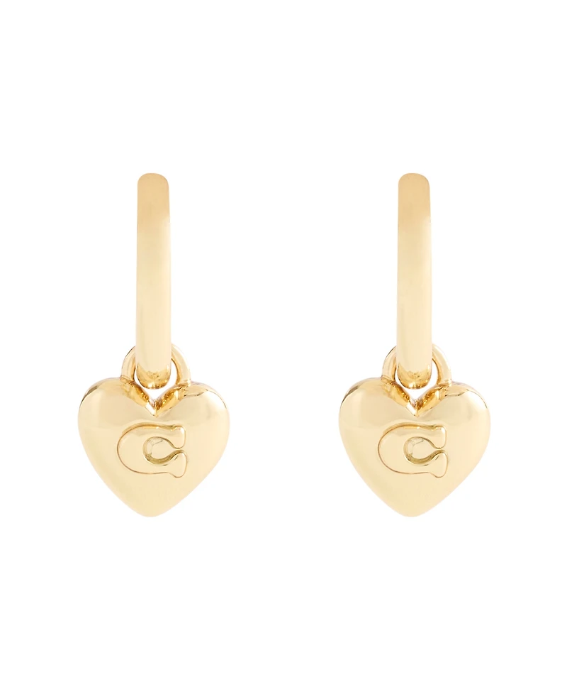 Coach Gold Plated Heart Huggie Drop Earrings