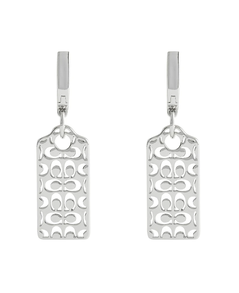 Coach Rhodium Plated Hangtag Drop Earrings