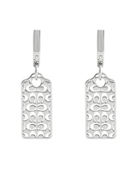 Coach Rhodium Plated Hangtag Drop Earrings