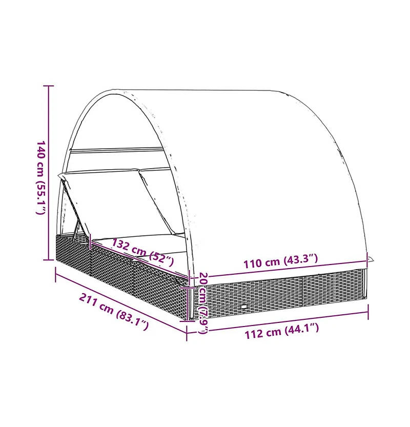 Sunbed Black & Cream Pe rattan, Powder-coated steel Double