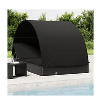 Sunbed Black Pe rattan, powder-coated steel, fabric (100% polyester)