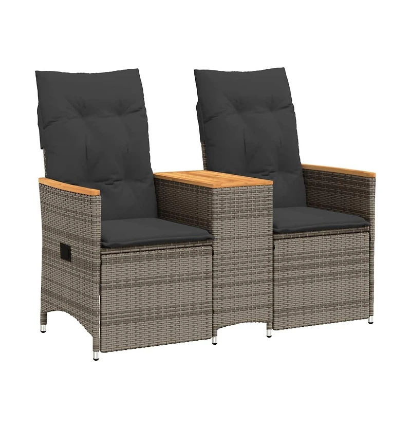 Reclining Garden Sofa Grey Pe Rattan Standard for 2-seater sofas