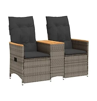 Reclining Garden Sofa Grey Pe Rattan Standard for 2-seater sofas