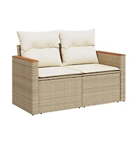 Patio Sofa Beige Pe rattan, Powder-coated steel, Solid acacia wood